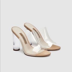 Zara Acrylic Clear Vinyl Nude Heels
